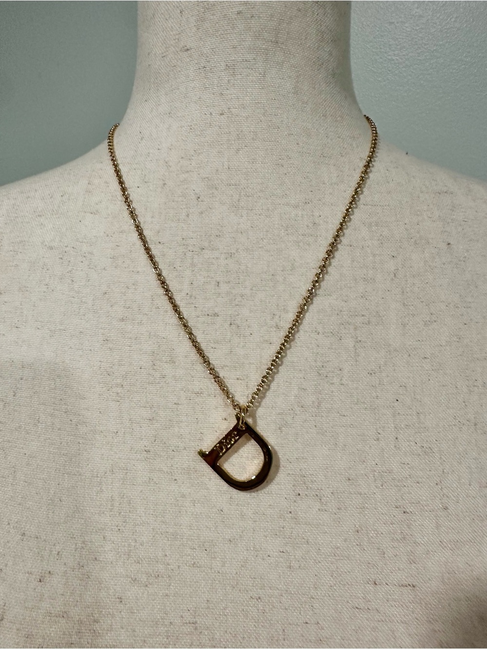 Christian Dior Gold 'D' Initial Pendant Necklace
